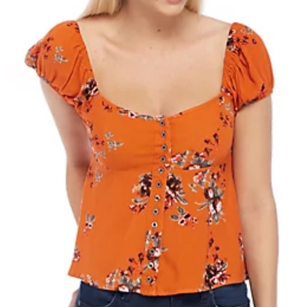 FREE PEOPLE Close To You Top Floral Orange Size Small
